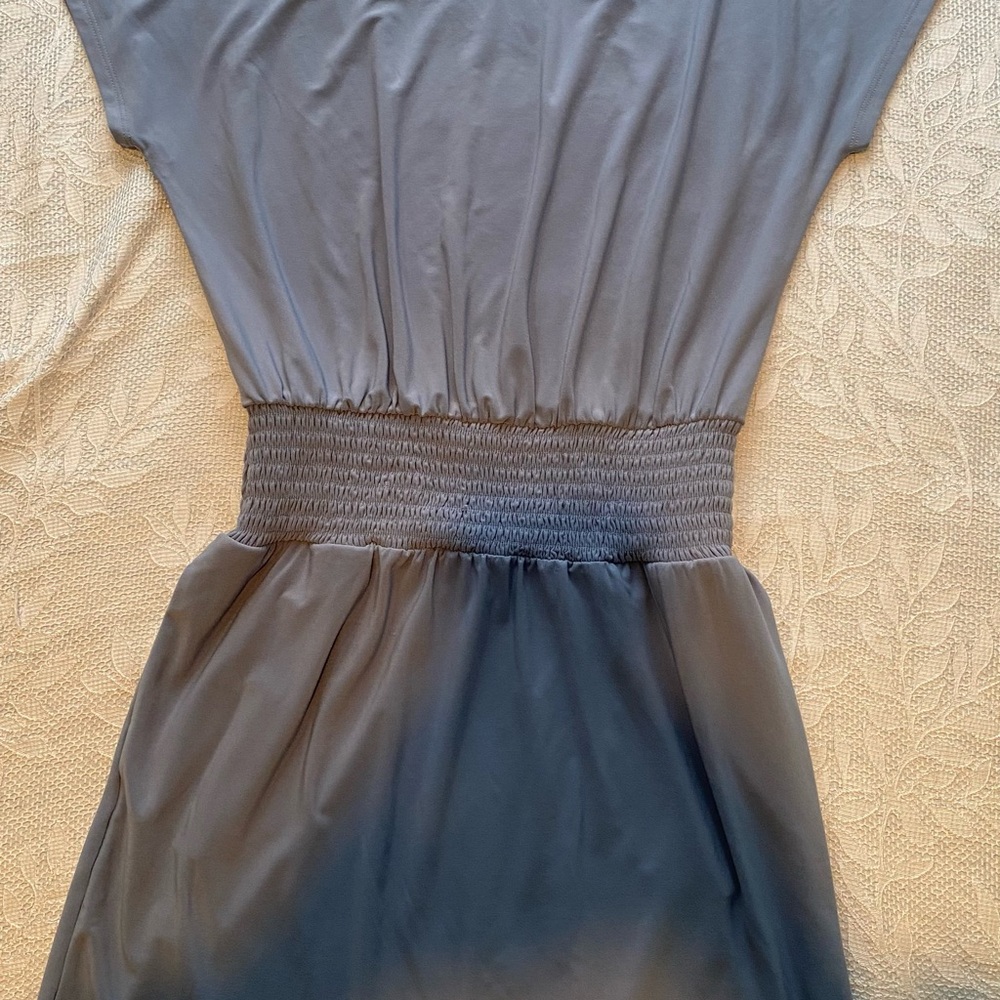 White House Black Market Slate Blue Smocked-Waist Midi Dress